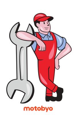 cartoon mechanic leaning on a huge wrench